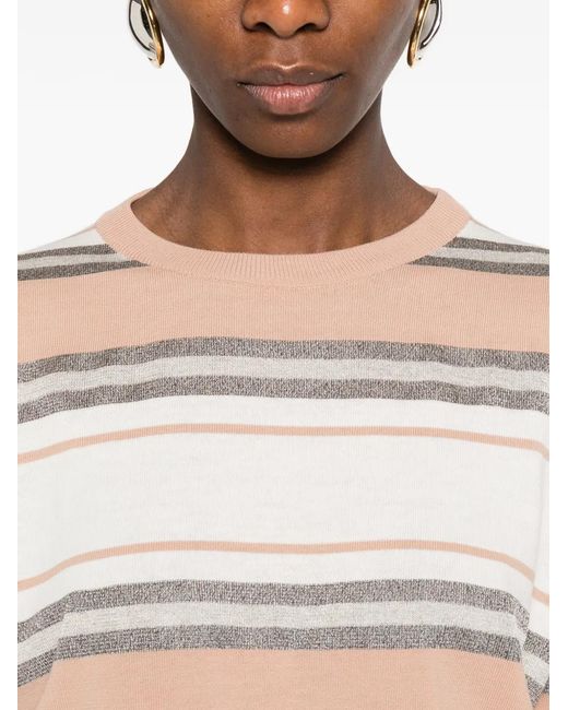 Panicale White Striped Crew-Neck Top