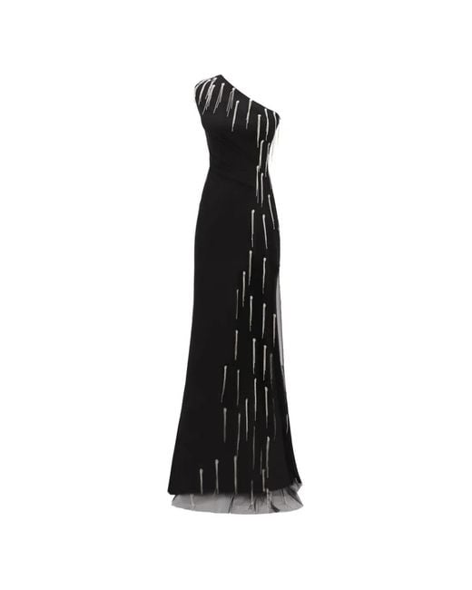 Gemy Maalouf Black One-Shoulder Embellishmed Maxi Dress