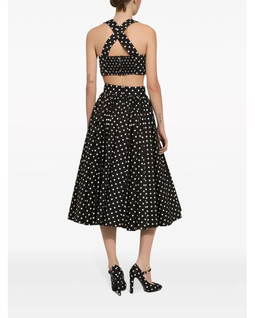 Dolce & Gabbana Black Cotton Calf-Length Circle Skirt With Polka-Dot