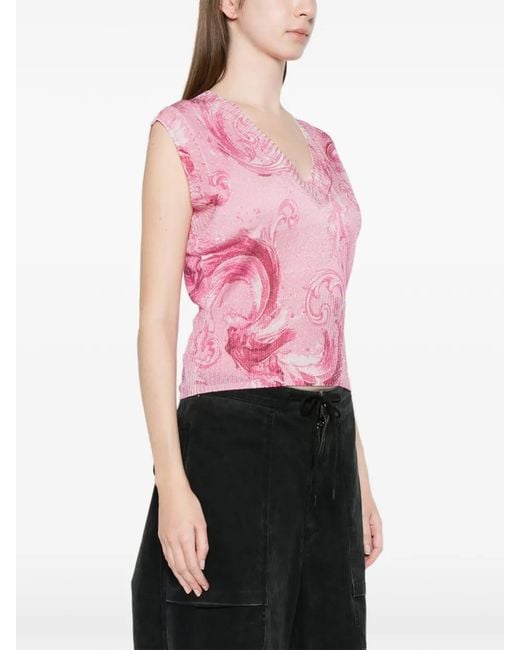 Versace Jeans Couture Pink V-Neck Patterned Top