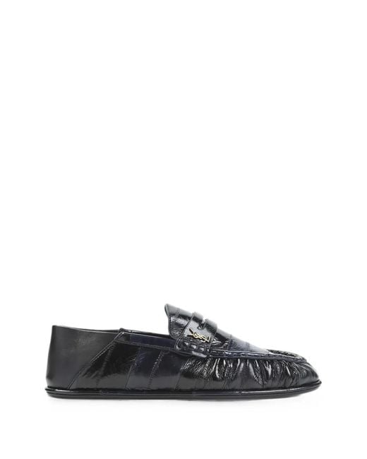 Saint Laurent White Cassandre Ruched Loafers