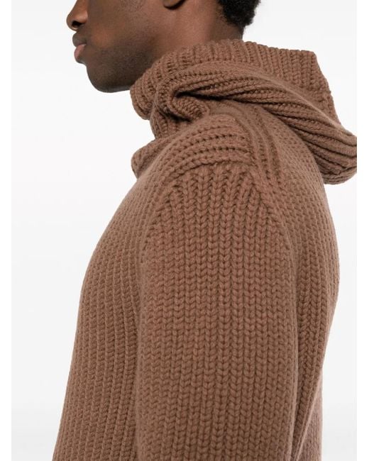 Lanvin Brown Ribbed-Knit Hooded Jumper for men