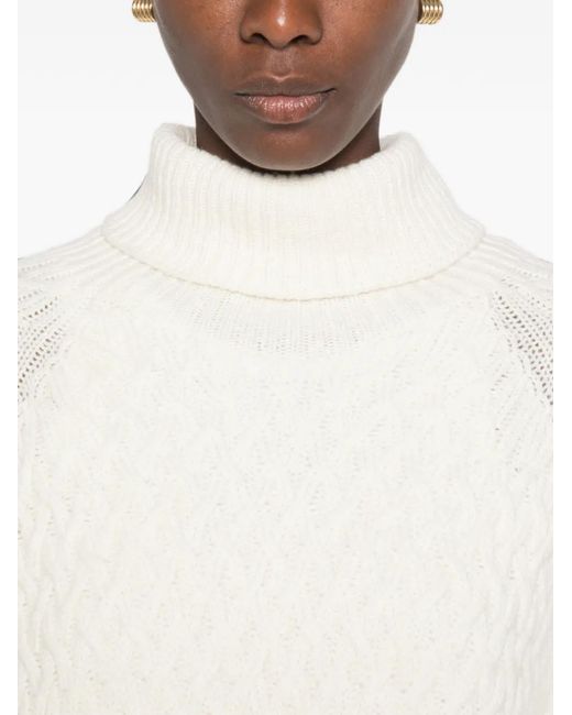 SERGIO MORETTI FIRENZE White Cable-Knit Turtleneck Sweater