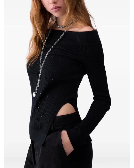 Liu Jo Black Wool Sweater With Bardot Neckline