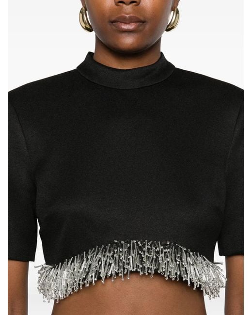 Jonathan Simkhai Black Fringe-Trimmed Short-Sleeve Top