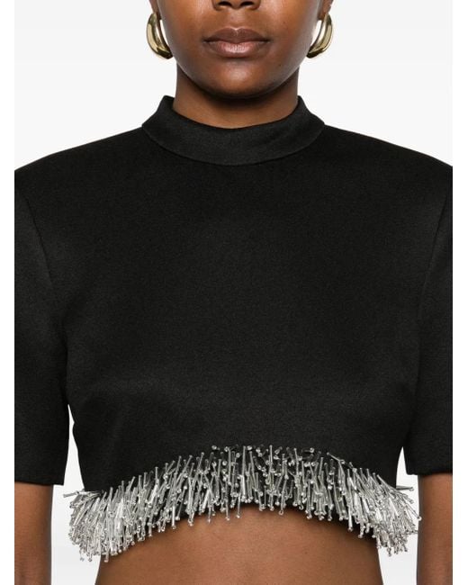 Jonathan Simkhai Black Fringe-Trimmed Short-Sleeve Top
