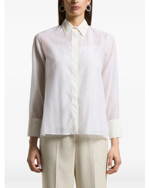 Peserico White Embroidered-Collar Shirt
