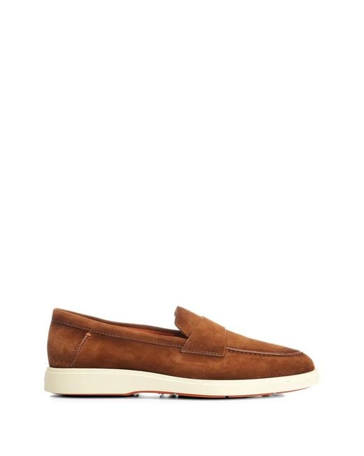 Santoni Brown Revolve Suede Loafers for men