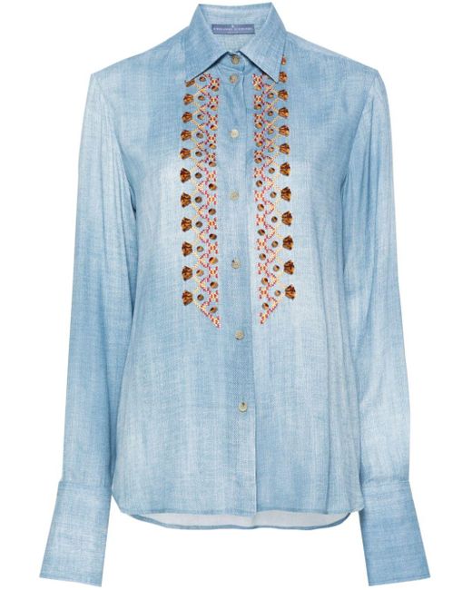 Ermanno Scervino Blue Embroidered Chambray Shirt
