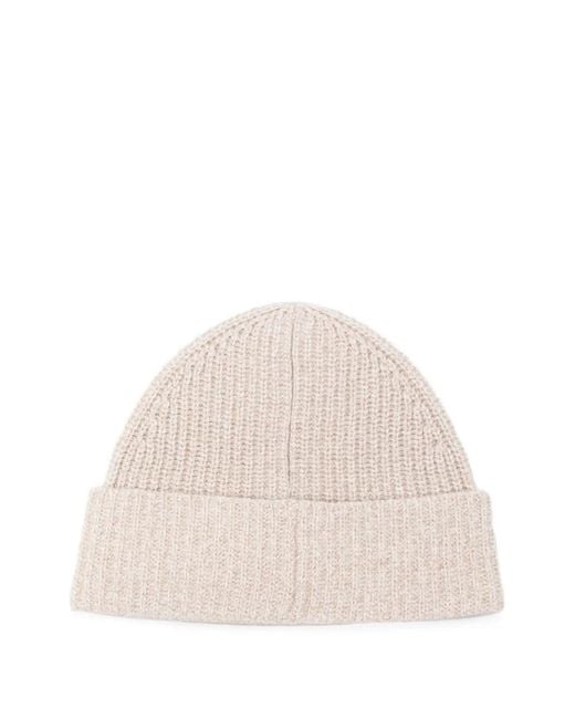 A.P.C. Natural Ribbed Logo-Patch Beanie Hat for men