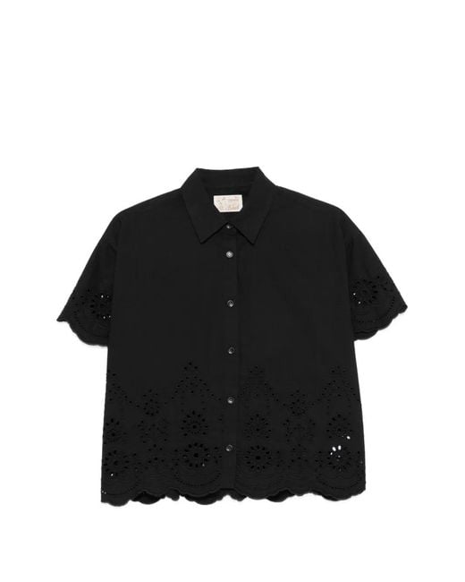 Mc2 Saint Barth Black Clementine Broderie-Anglaise Scalloped Shirt