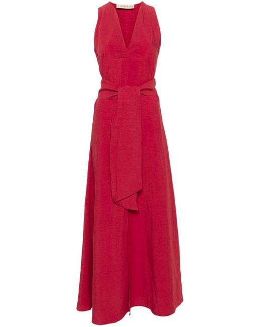 Blanca Vita Red Aralia Belted Maxi Dress