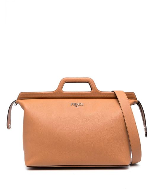 Fendi Brown Logo-lettering Leather Duffle Bag for men