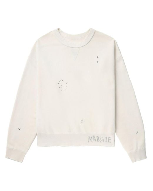 Maison Margiela White Distressed Cotton Sweatshirt