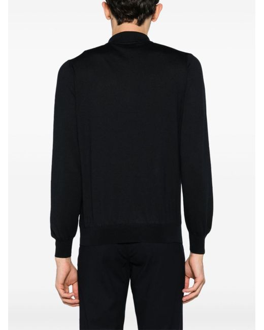 Tagliatore Black Fine-knit Polo Shirt for men
