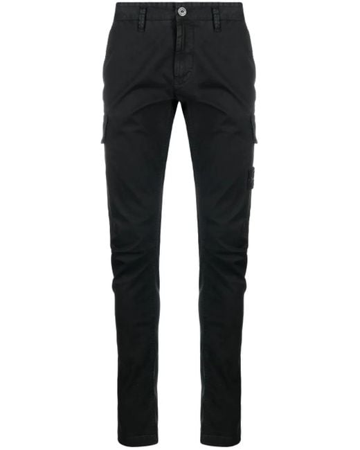 Stone Island Men's Black Stretch-Cotton Tapered-Leg Pants