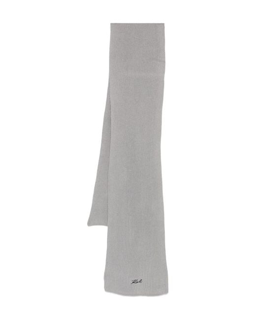 Karl Lagerfeld Gray Ribbed Logo Scarf for men