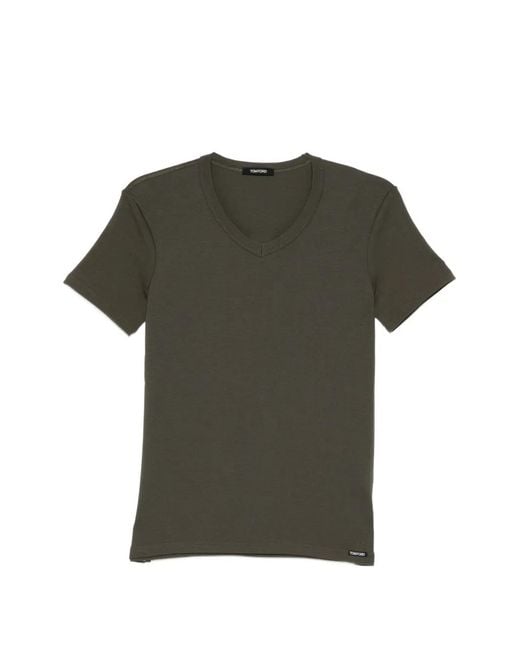 Tom Ford Green Logo-Patch T-Shirt for men