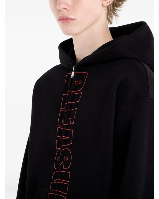 Pleasures Black Zip Hooded Sweater for men