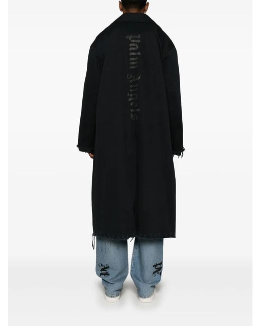 Palm Angels Black Single-Breasted Twill Coat for men