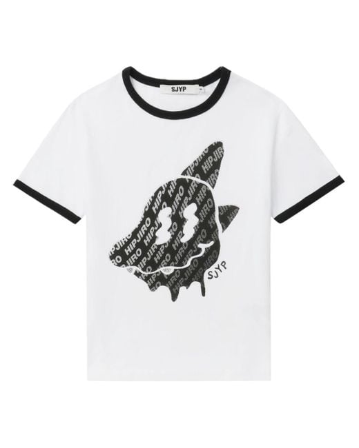 SJYP White Contrasting-trim Cotton T-shirt