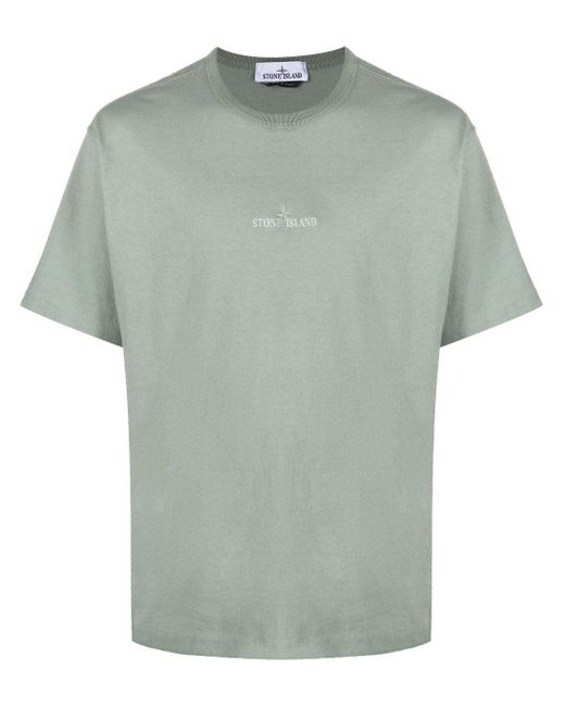 Stone Island Green Logo-embroidered Cotton T-shirt for men