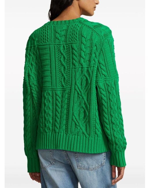 Polo Ralph Lauren Green Aran Flag Knitted Jumper