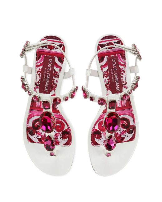 Dolce & Gabbana Pink Majolica-Print Crystal-Embellished Sandals