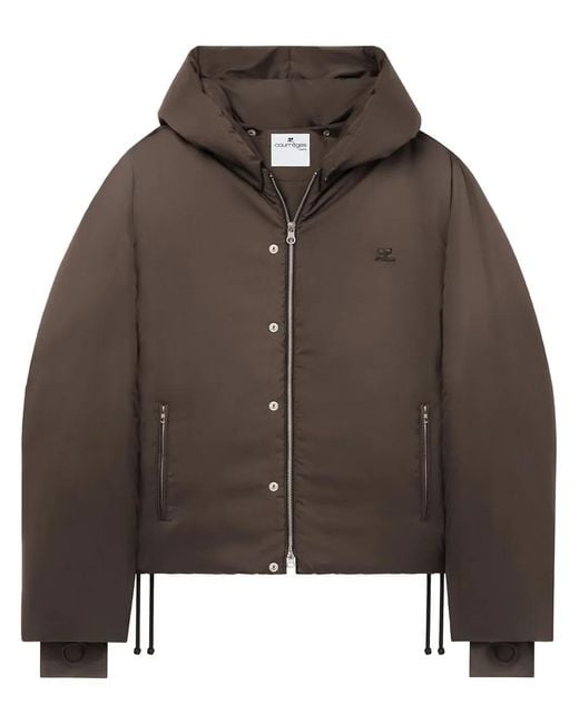 Courreges Brown Logo-Patch Hooded Puffer Jacket for men