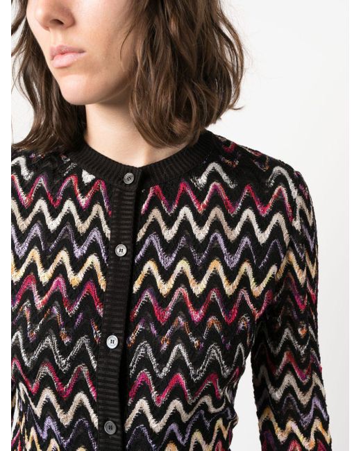 Zigzag-embroidered wool-blend cardigan di Missoni in Black