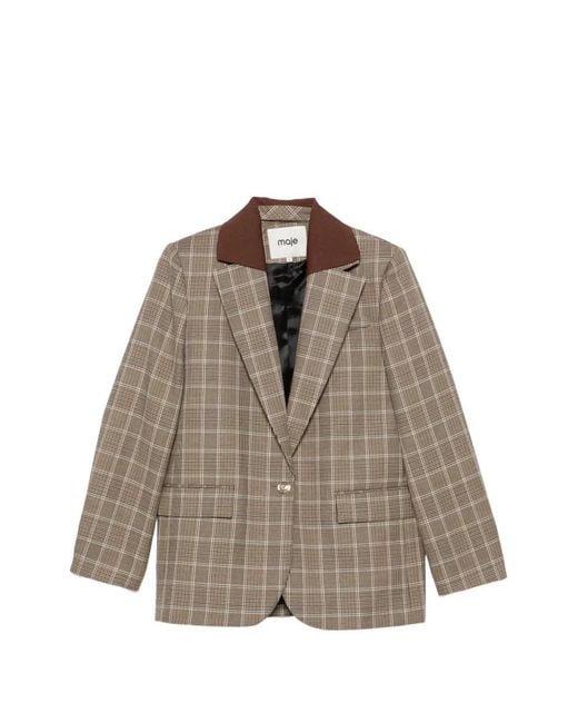 Maje Brown Checked Removable-Collar Blazer