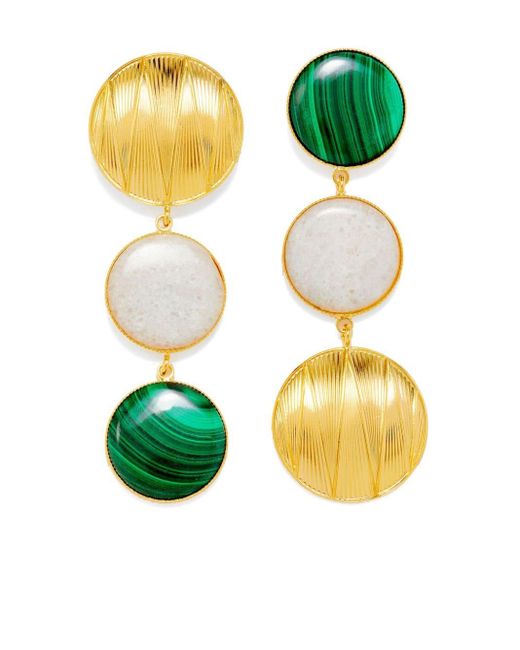 D'Estree Green Drop-design Double-stone Earrings