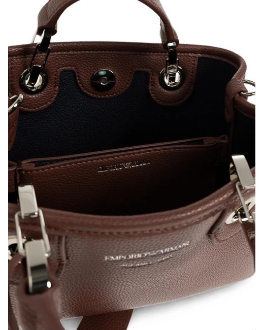 Emporio Armani Brown Sac Cabas Grainé À Logo Imprimé