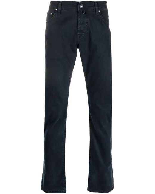 Jacob Cohen Blue Scarf-Detail Five-Pocket Straight-Leg Trousers for men