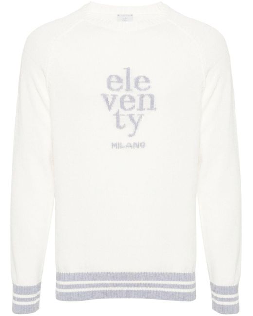 Eleventy White Embroidered-logo Knitted Jumper for men