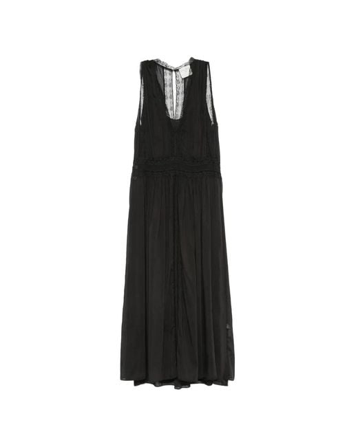 Forte_forte Black Lace-Trim Plissé Dress