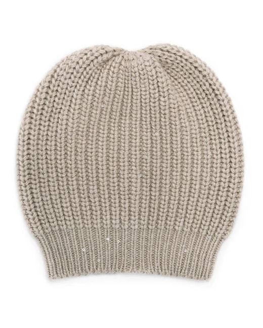 Brunello Cucinelli Natural Wool Beanie Hat