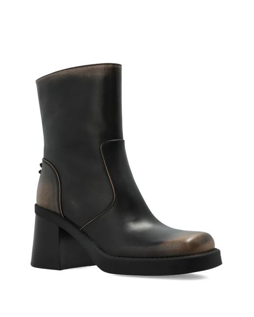 COACH Black Leather Block-Heel Ankle Boots