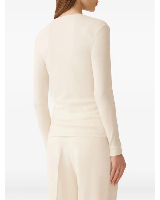 Fabiana Filippi Natural V-Neck Ribbed T-Shirt