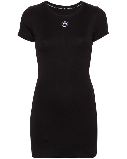 MARINE SERRE Black Logo Organic Cotton Mini Dress