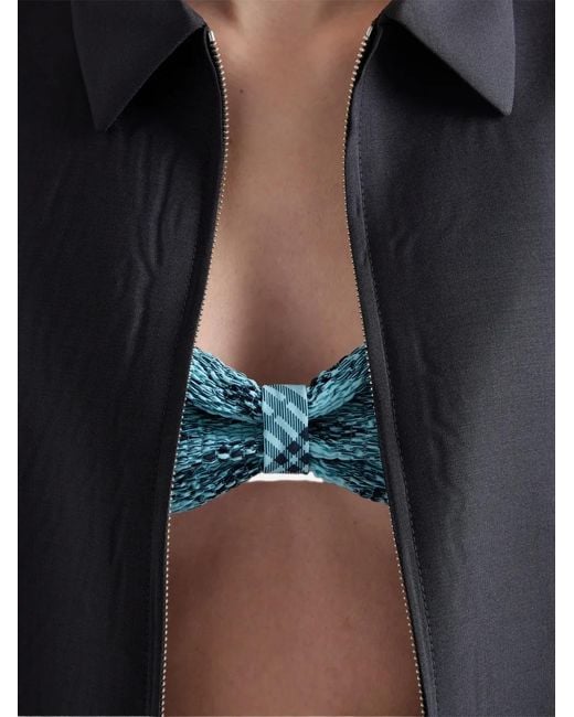 Prada Blue Checked Print Jersey Bikini Top