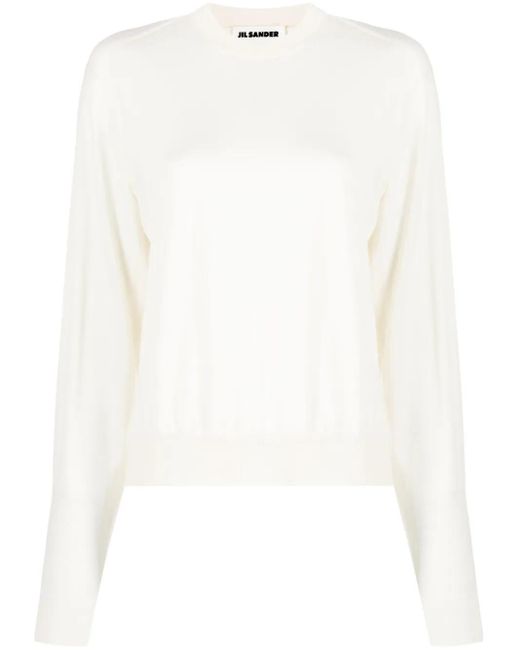 Jil Sander White Ribbed Crew Neck Jumper