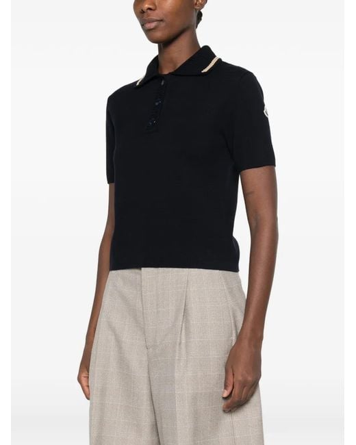 Moncler Black Polo À Patch Logo