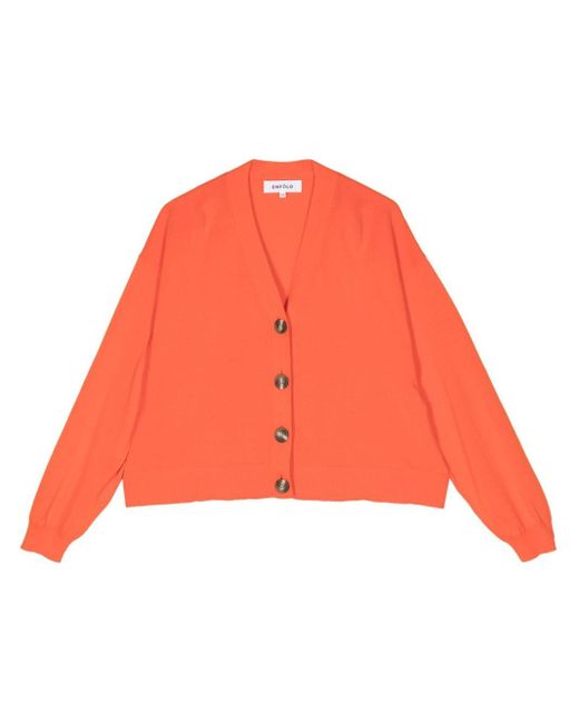 Enfold Orange Fine-knit V-neck Cardigan