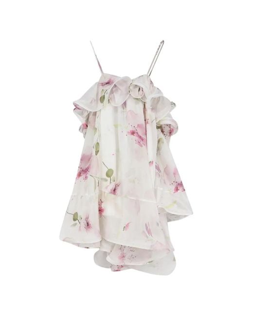 ACTUALEE White Floral-Print Ruffled Mini Dress