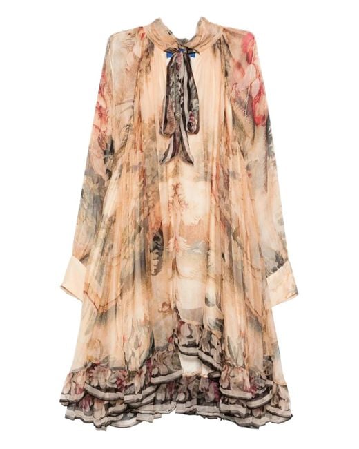Mes Demoiselles Natural Floral-Pattern Ruffled Dress