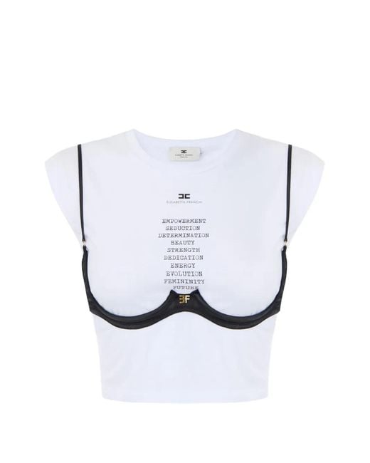 Elisabetta Franchi White Lightweight Jersey T-Shirt With Bra