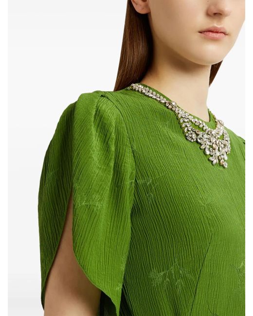 Erdem Green Puff-Sleeve Midi Dress