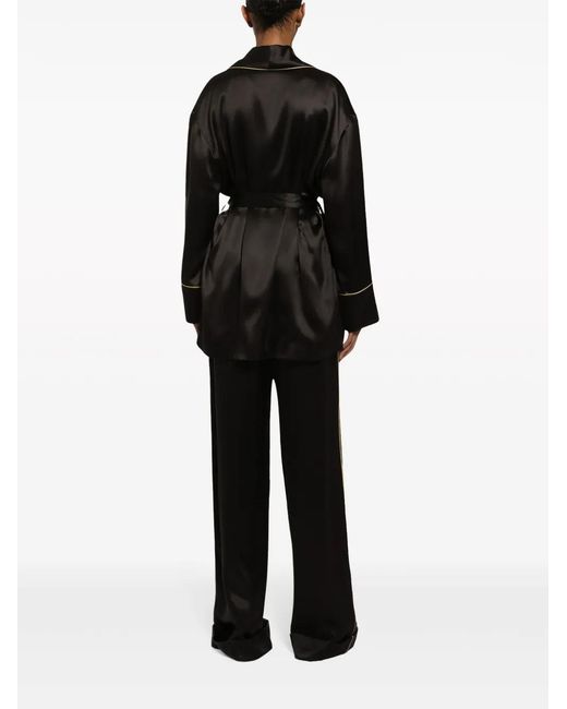 Dolce & Gabbana Black Elasticated-Waistband Silk Trousers