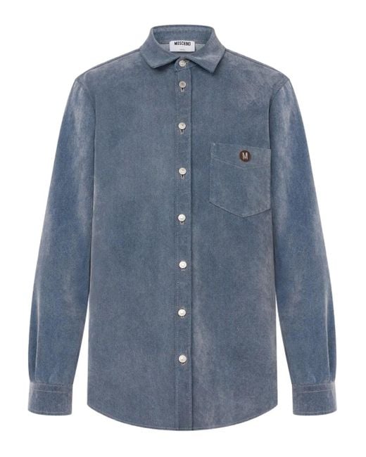 Moschino Blue Brushed Button-Up Shirt for men